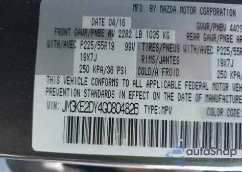 2016 Mazda Cx-5 Grand Touring z USA, uszkodzony, nr VIN JM3KE2DY4G0804826